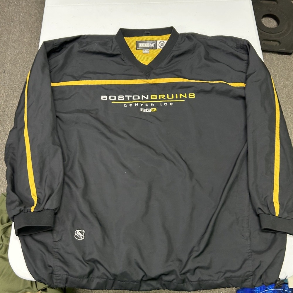 CCM Windbreaker Pullover Mens 2XL Black Boston Bruins NHL Center Ice V-Neck